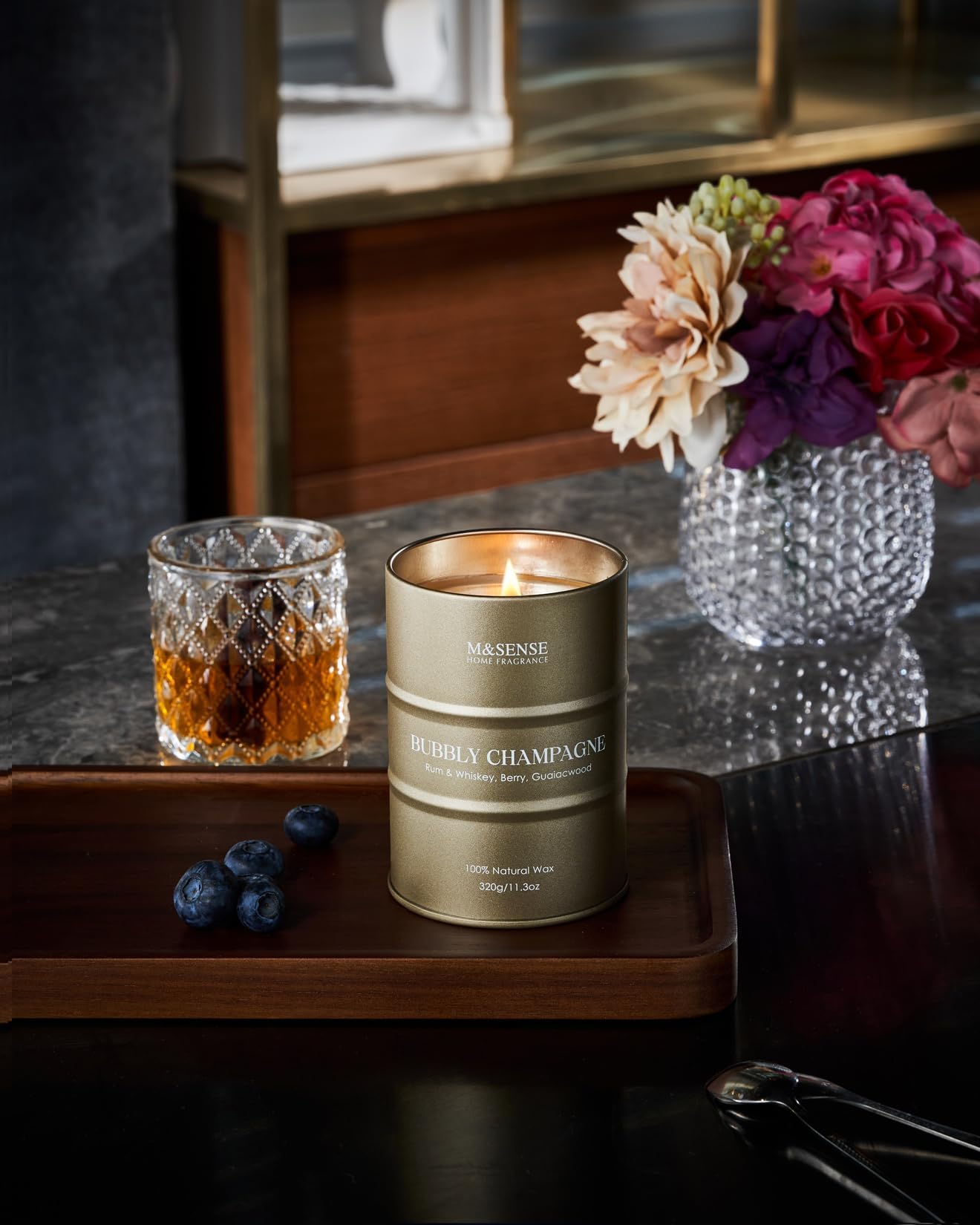 M&SENSE Bubbly Champagne Scented Candle – 11.3 oz, Natural Soy, 60–70h Burn Time