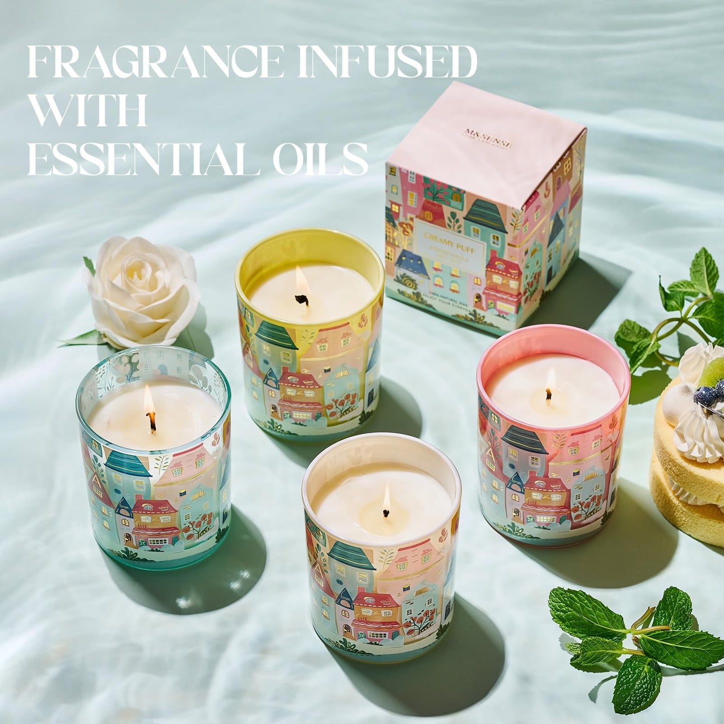 M&SENSE Jasmine Tropical Fruit Sandalwood Vanilla Soy Candle 10.2 oz