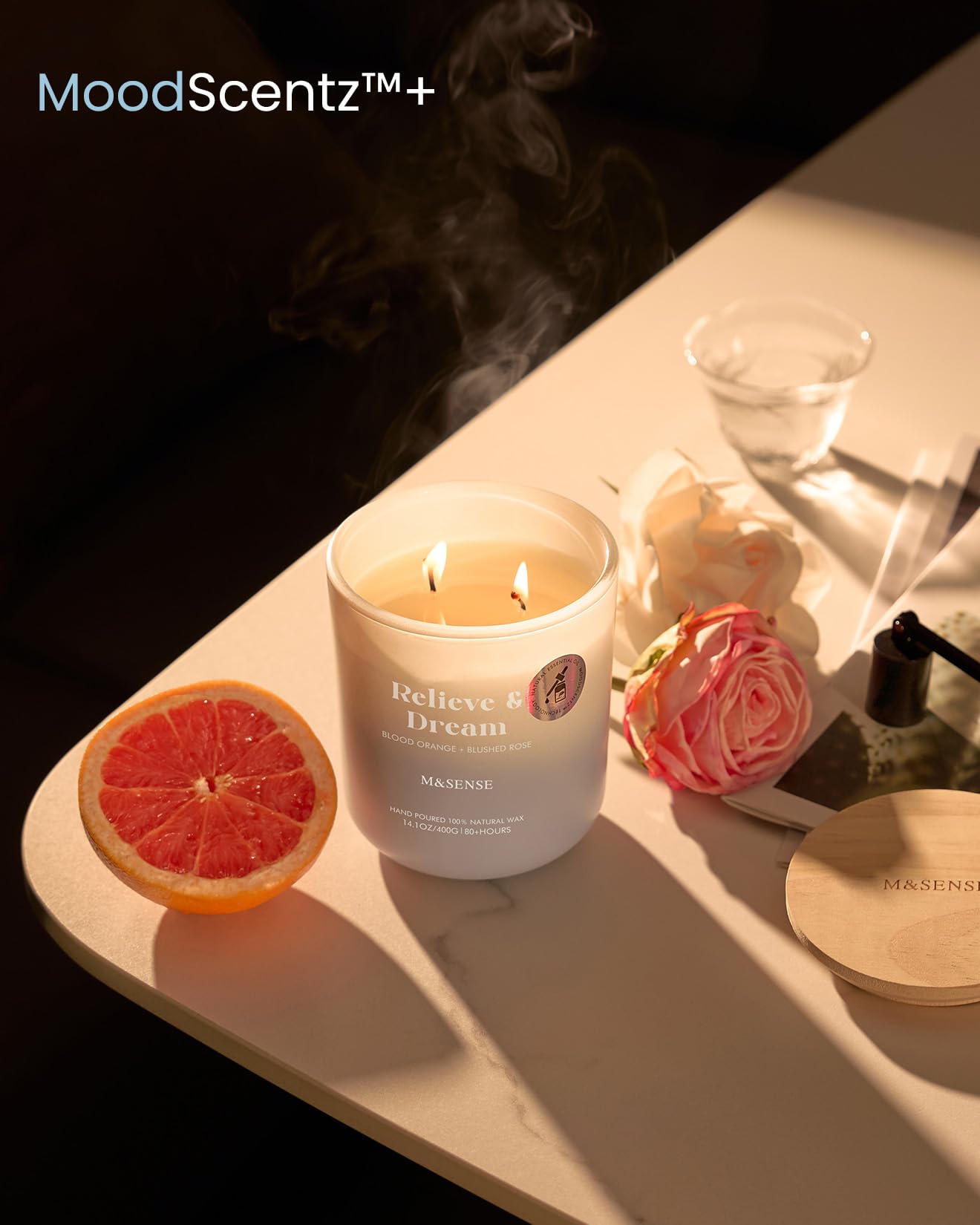 M&SENSE Blood Orange & Blushed Rose Aromatherapy Candle - 80-Hour Burn