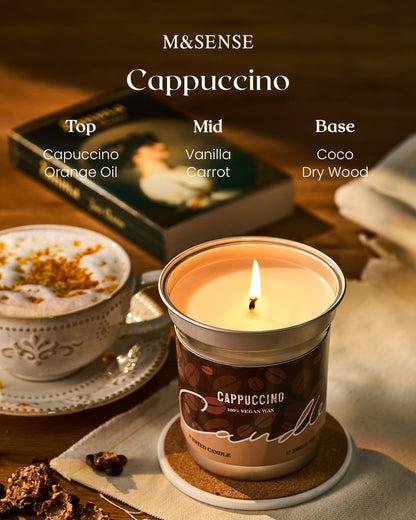 M&SENSE Cappuccino Coffee Scented Candle – 16.2oz Soy Wax, 100-Hour Burn