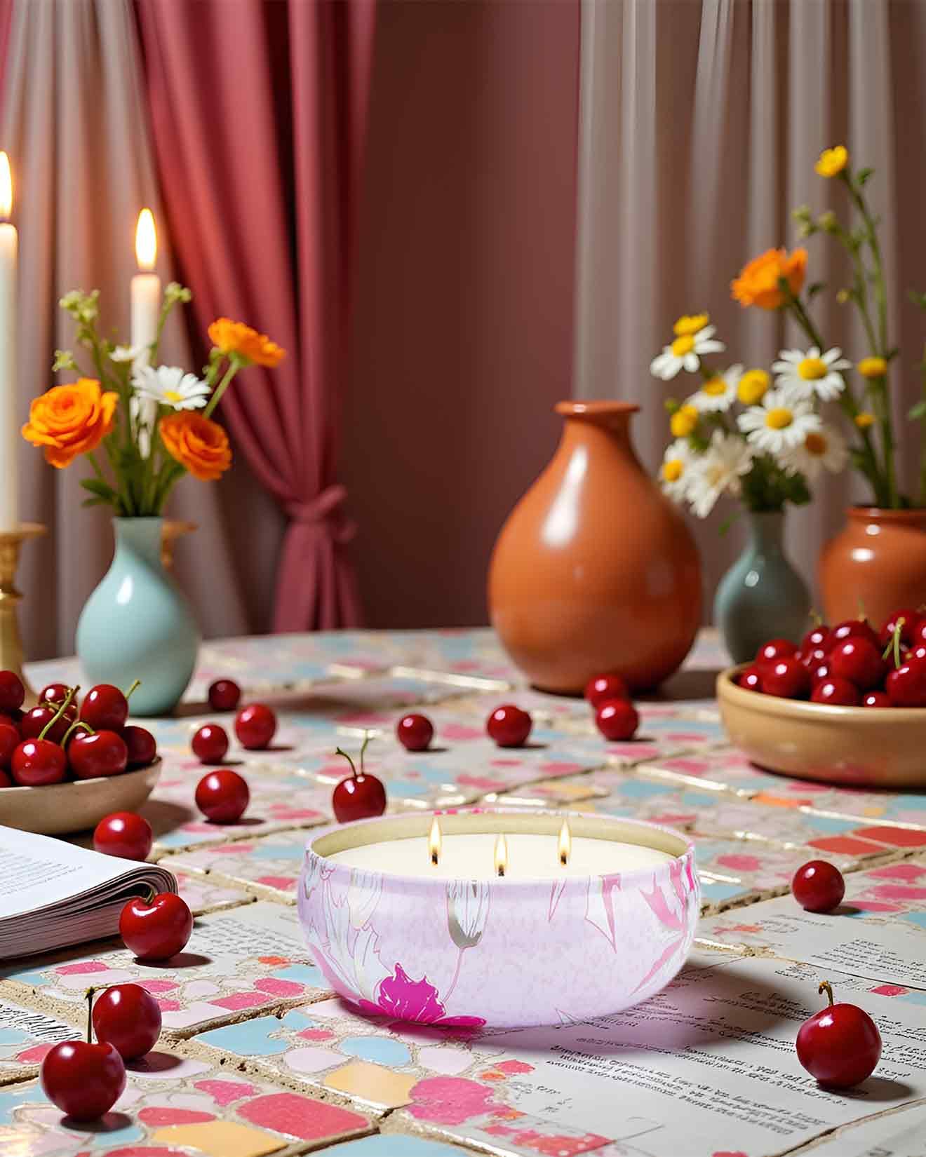 M&SENSE Cherry Blossom 3-Wick Soy Candle – 40+ Hr Burn, Vegan Wax