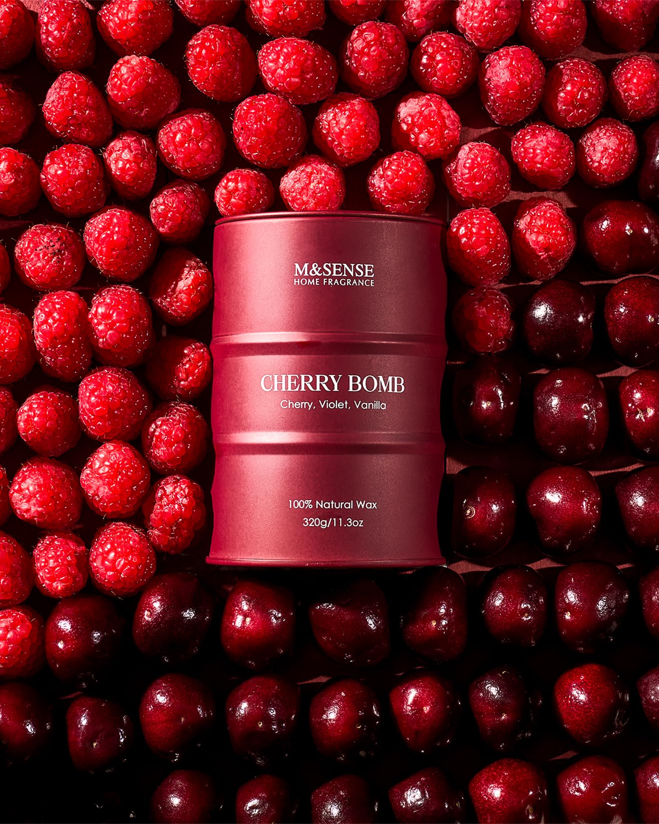 M&SENSE Cherry Bomb Scented Candle - Natural Soy Wax, 11.3 oz, 70 Hours Burn