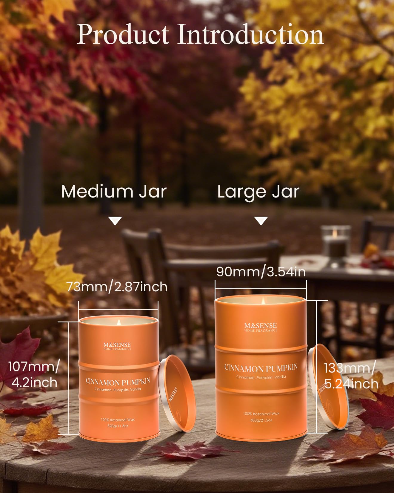 M&SENSE Cinnamon Pumpkin Scented Candle — 21.2oz Natural Soy, 120-Hour Burn