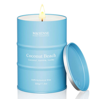M&SENSE Coconut Beach Scented Candle – 11.3oz Soy Wax, 70 Hour Burn Time