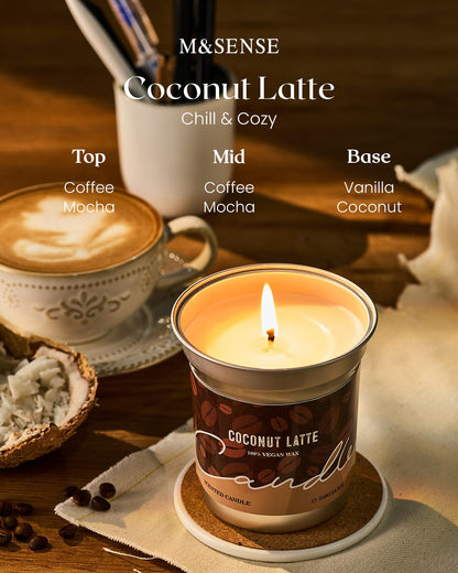 M&SENSE Coconut Latte Scented Candle – 16.2oz Soy Wax, 100+ Hours