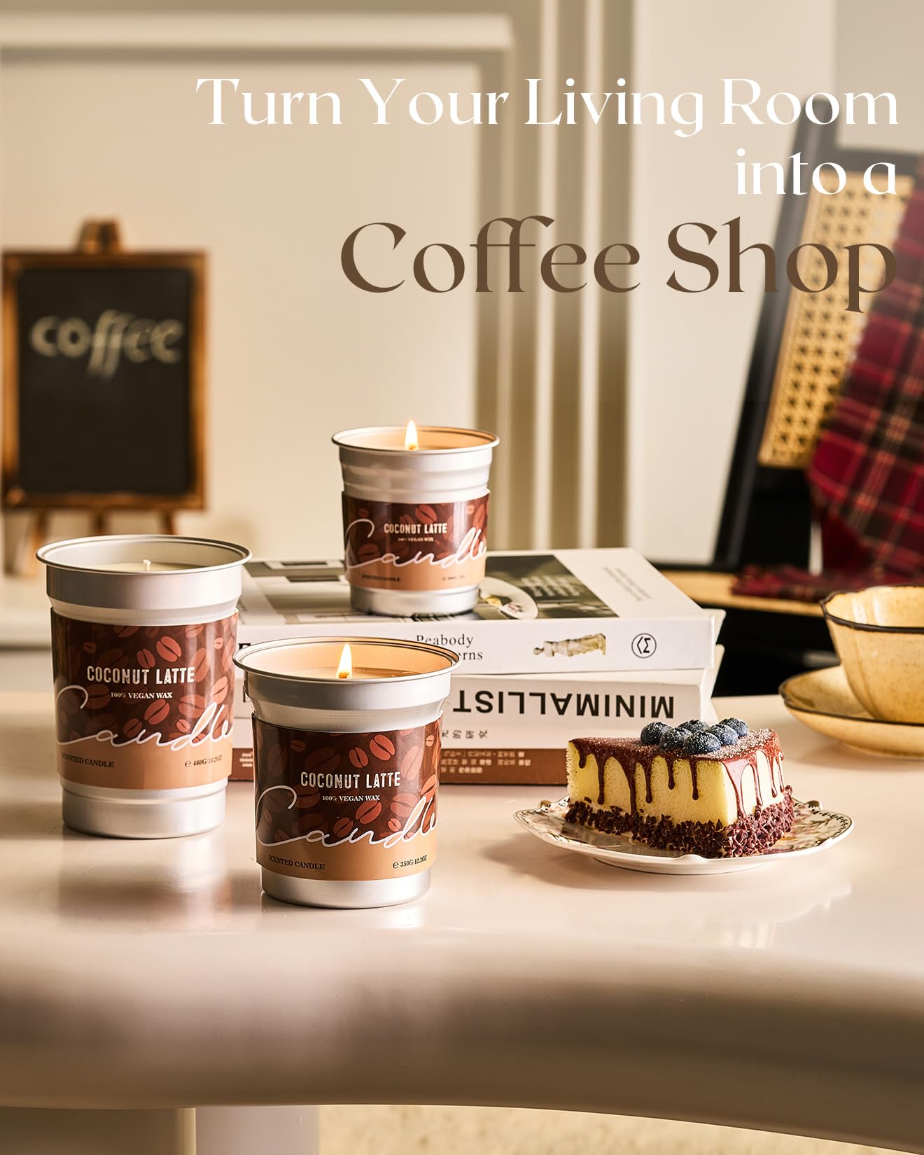 M&SENSE Coconut Latte Scented Candle – 16.2oz Soy Wax, 100+ Hours