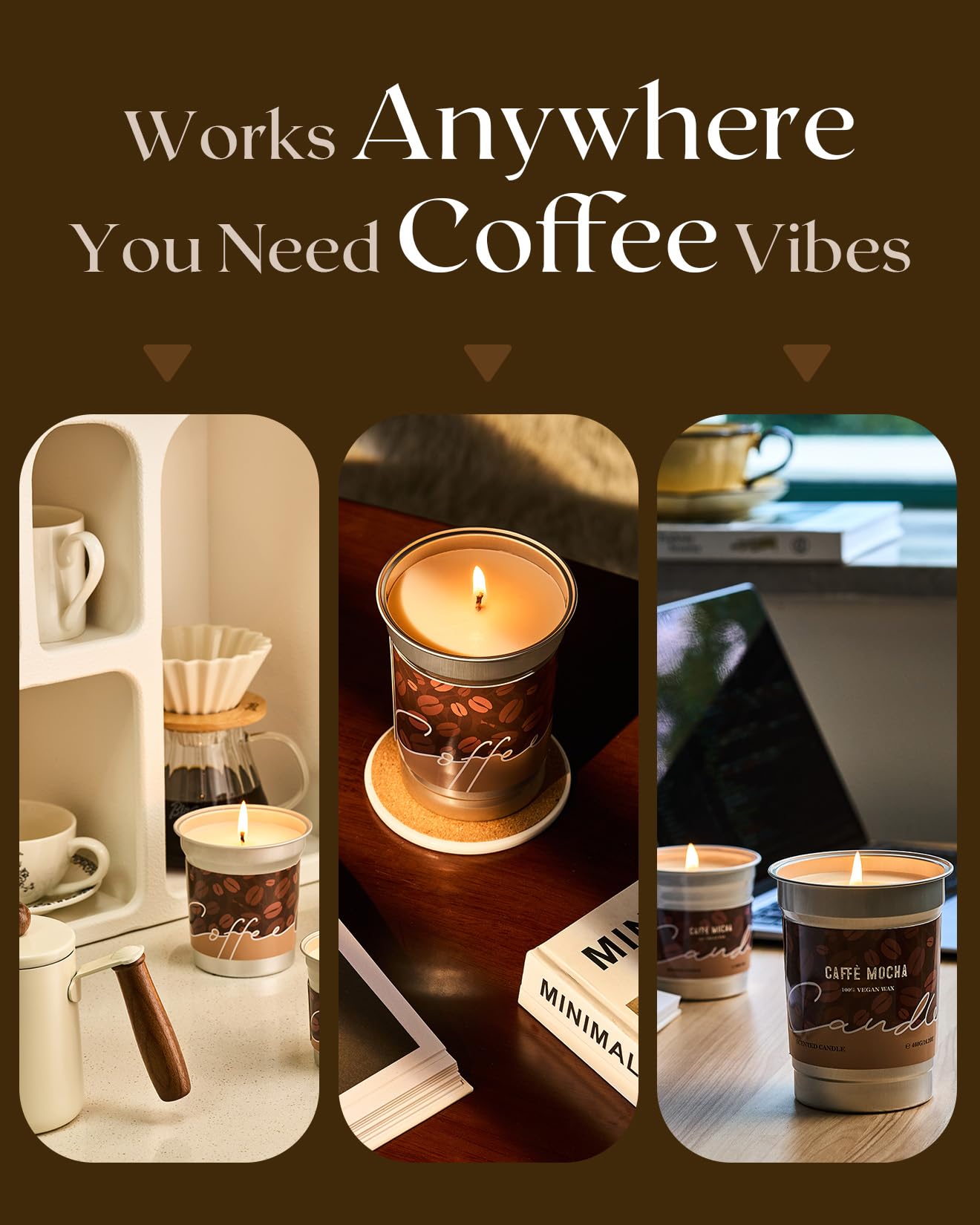 M&SENSE Coffee Candles – Latte Scented, Soy Wax, 16.2oz, 100 Hours Burn