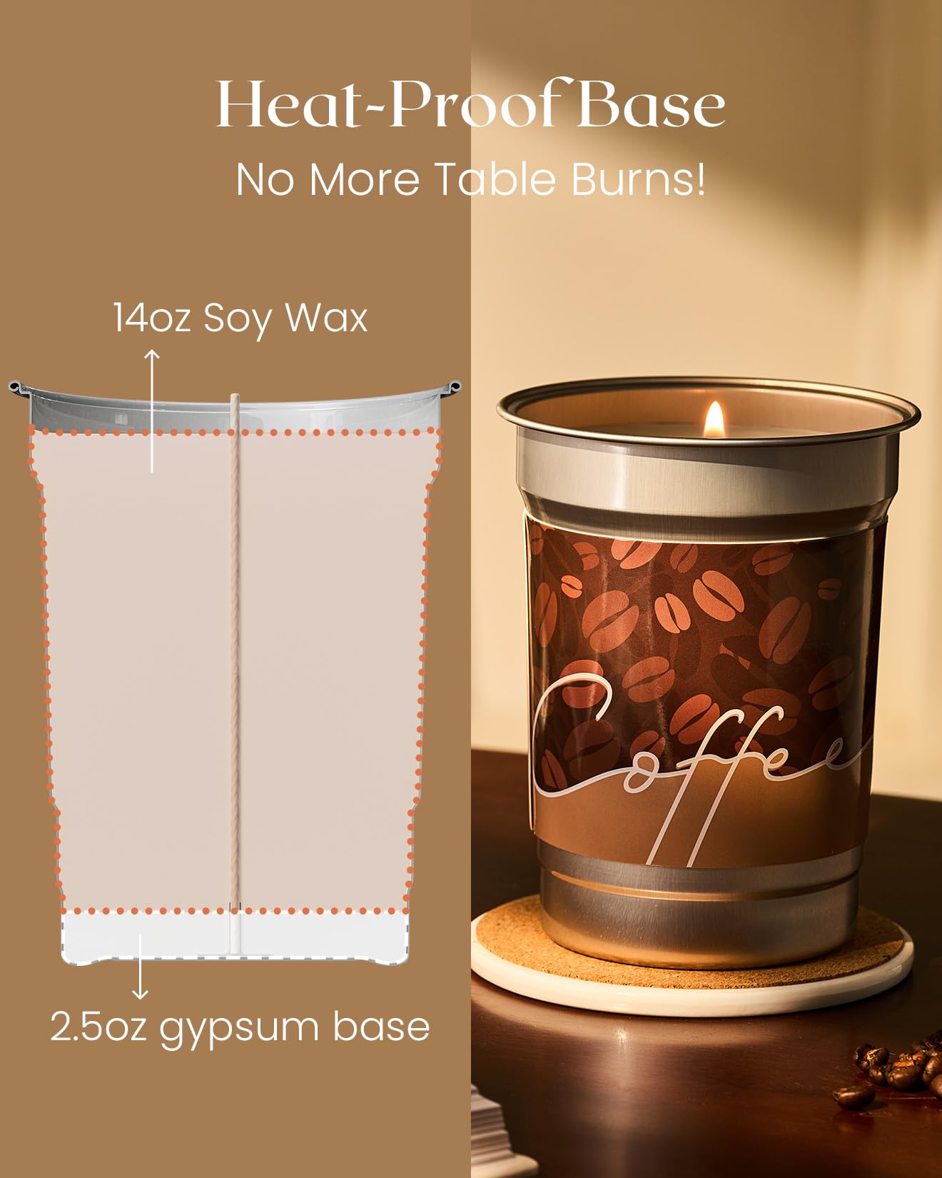 M&SENSE Coffee Candles – Latte Scented, Soy Wax, 16.2oz, 100 Hours Burn
