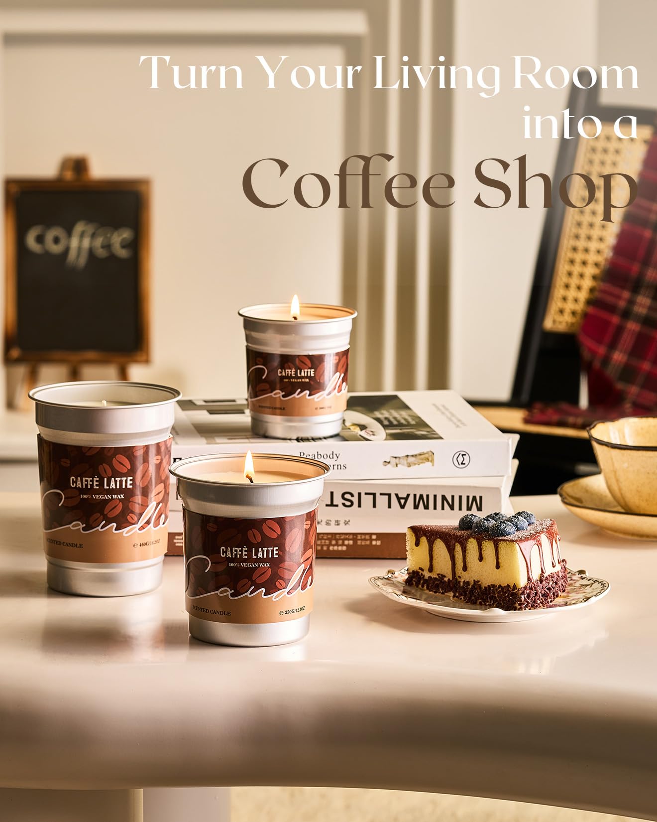 M&SENSE Coffee Candles – Latte Scented, Soy Wax, 16.2oz, 100 Hours Burn