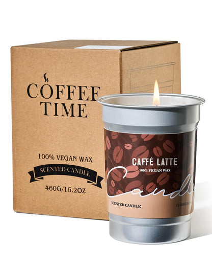 M&SENSE Coffee Candles – Latte Scented, Soy Wax, 16.2oz, 100 Hours Burn