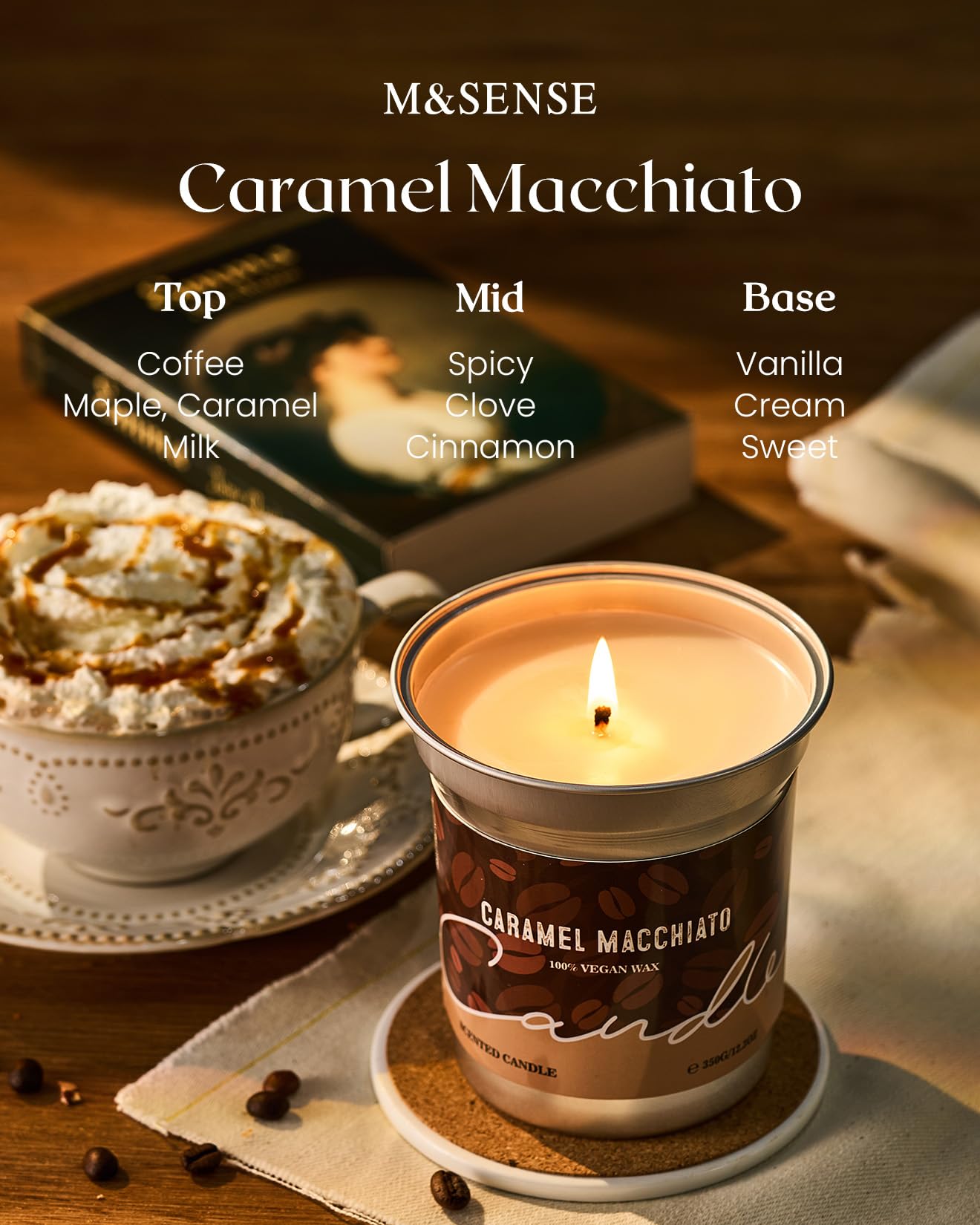 M&SENSE Coffee Candles Caramel Macchiato Scented Soy Wax 7oz