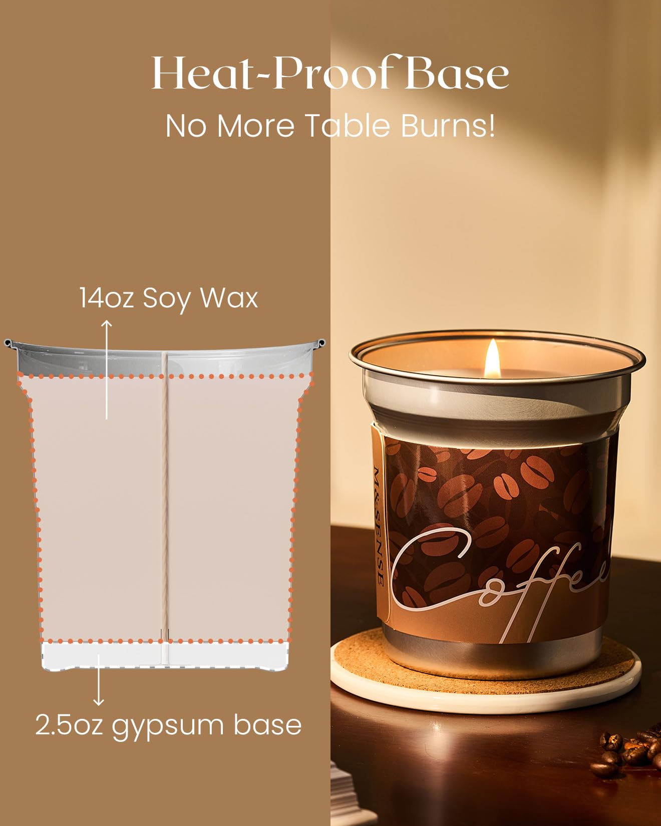M&SENSE Coffee Candles Latte Scented 12.3oz Soy Wax – 75 Hours Burn