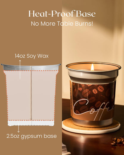 M&SENSE Coffee Candles Latte Scented 12.3oz Soy Wax – 75 Hours Burn