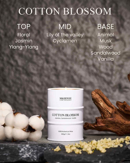 M&SENSE Cotton Blossom Scented Candle – Natural Soy Blend, Aromatherapy for Relaxation (100–120h Burn)
