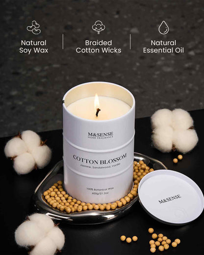 M&SENSE Cotton Blossom Scented Candles - Large 21.6oz Natural Soy Wax, 120-Hour Burn Time