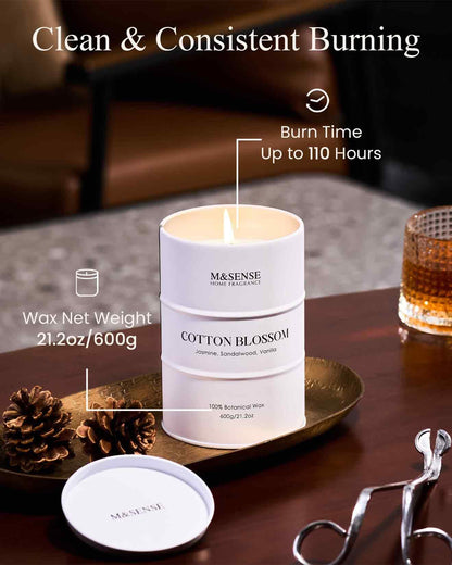 M&SENSE Cotton Blossom Scented Candles - Large 21.6oz Natural Soy Wax, 120-Hour Burn Time