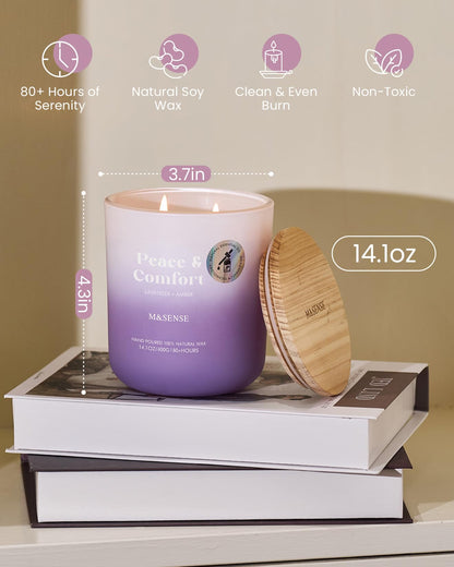 M&SENSE Lavender Amber Candle – 14.1oz Soy Wax Aromatherapy, 80h