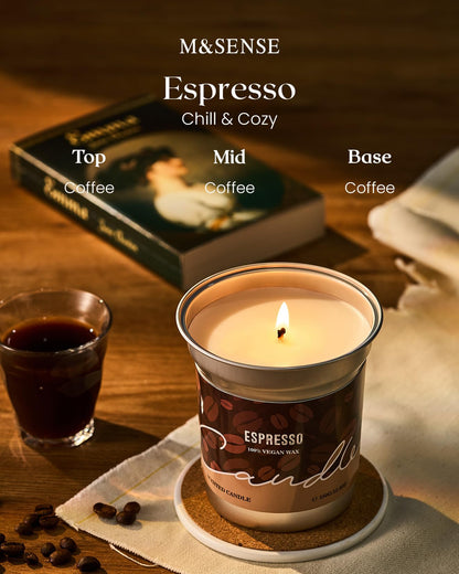 M&SENSE Espresso Candles - Black Coffee Scented 7oz Soy Wax Candle | Non-Toxic, Clean Burn
