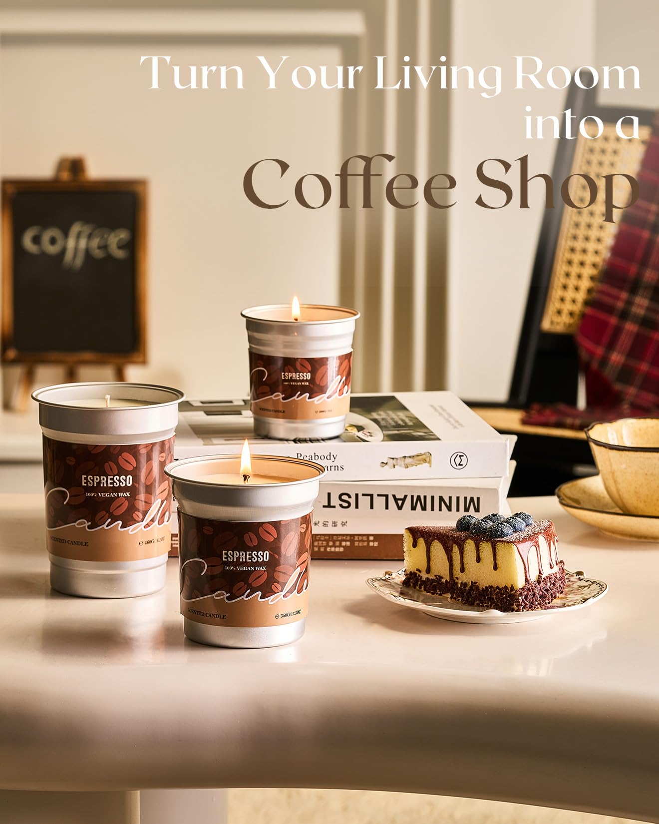 M&SENSE Espresso Candles – Black Coffee Scent, 16.2oz Soy Wax