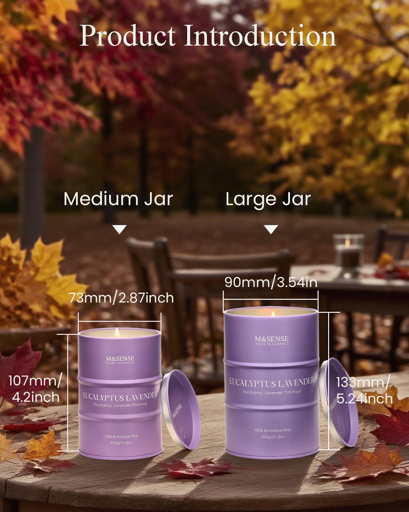 M&SENSE Eucalyptus Lavender Scented Candles – 21.2oz Natural Soy, 120-Hour Burn
