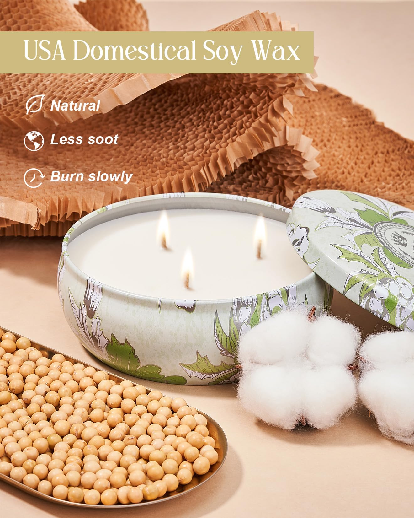 M&SENSE Soothing Eucalyptus 3-Wick Soy Candle - 12oz, 40-50h Burn, Vegan Wax