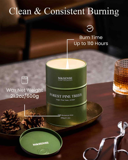 M&SENSE Frosted Pine Scented Candle – 21.2oz Natural Soy, 120-Hour Slow Burn