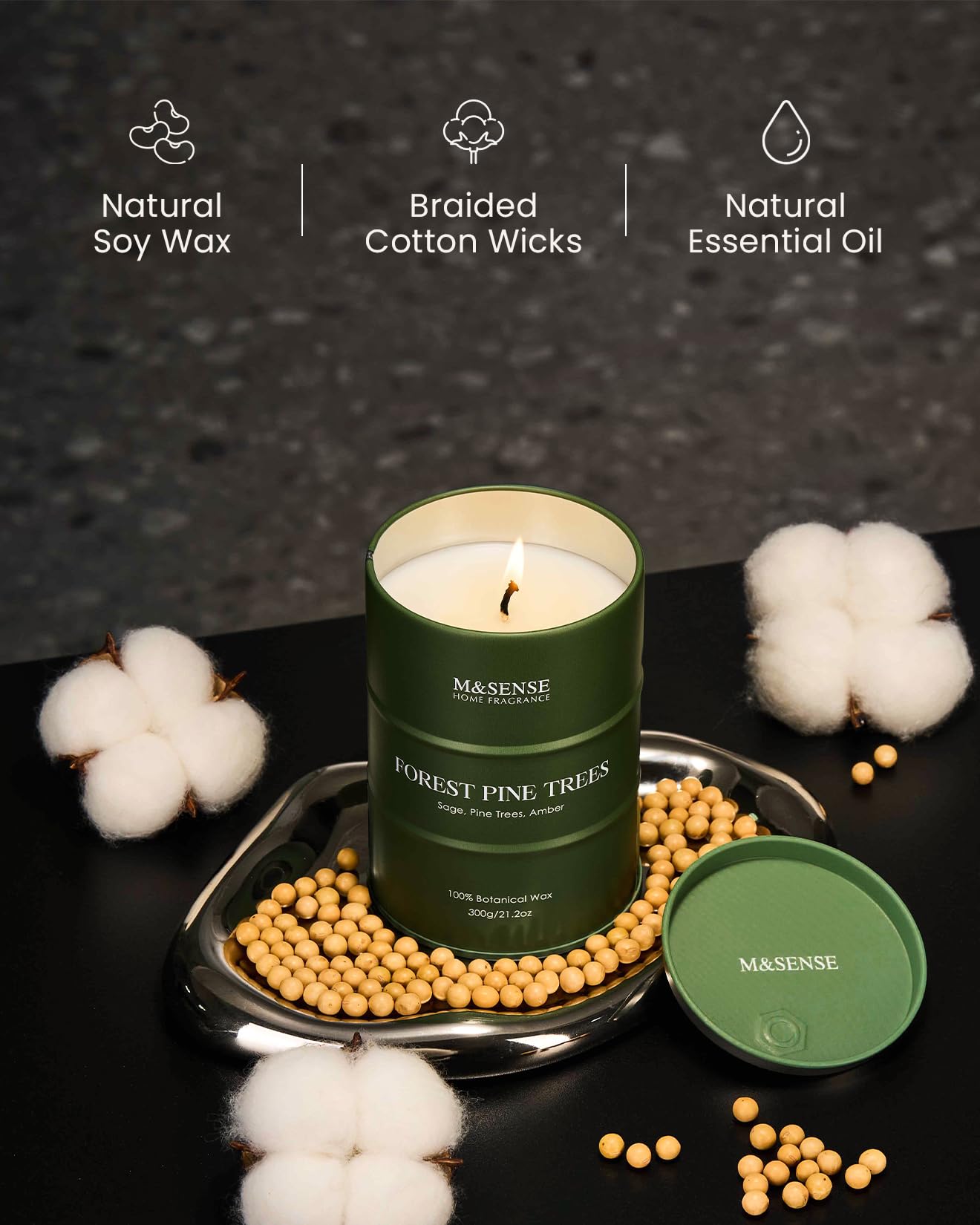 M&SENSE Frosted Pine Scented Candle – Natural Soy Blend, 11.3oz, 70-Hour Burn