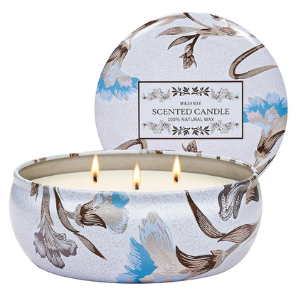 M&SENSE Happy Gardenia Scented Candle – 3-Wick Soy Tin, 40+ hrs, Vegan Wax