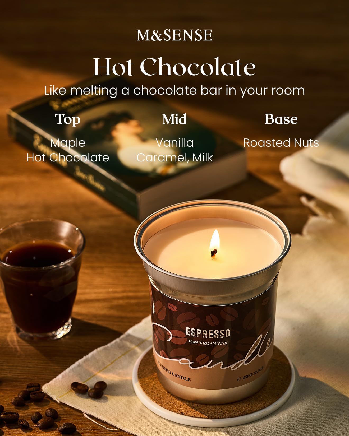 M&SENSE Hot Chocolate Scented Candles 7oz – Soy Wax, 42h Burn, Non-Toxic, Cozy Home Aroma