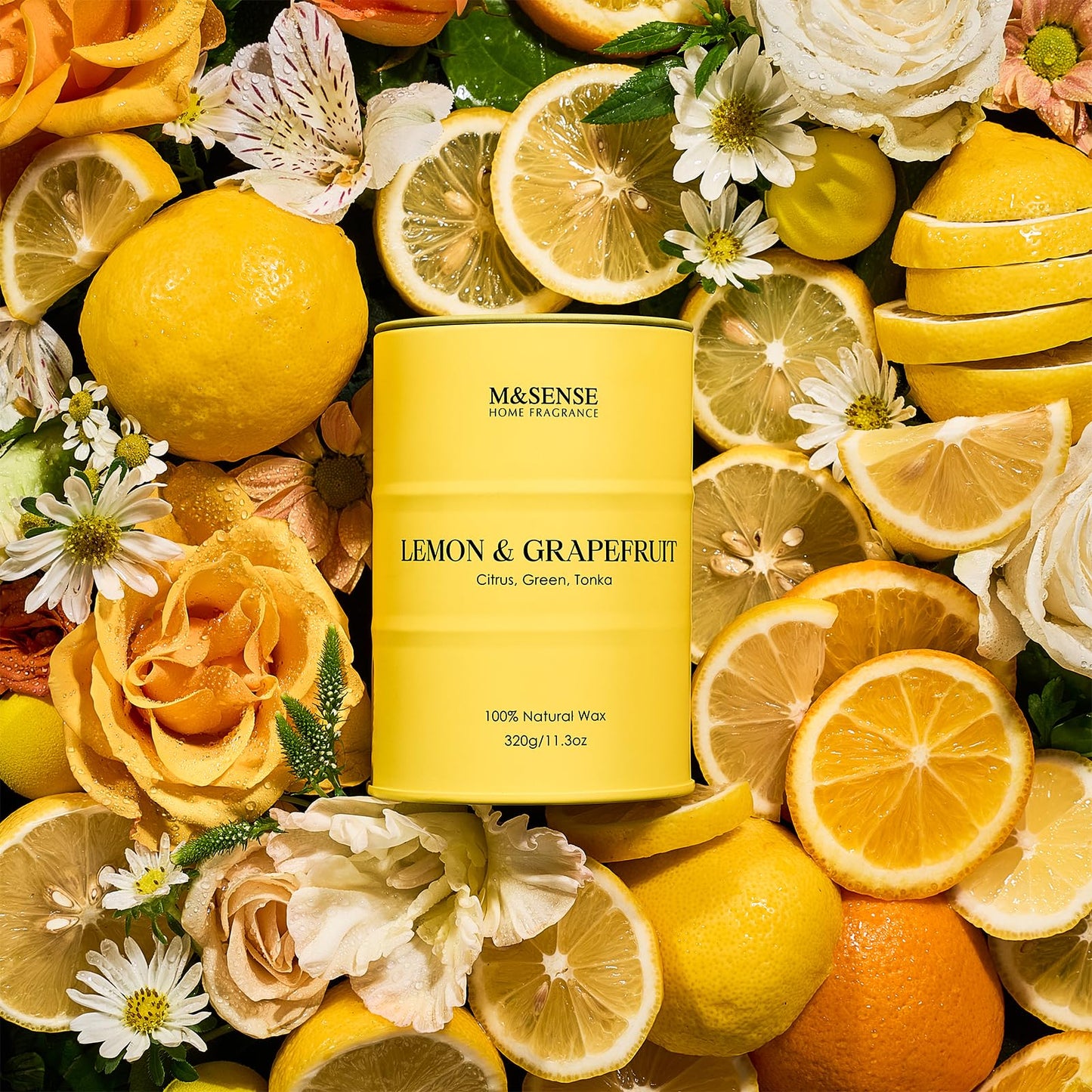 M&SENSE Lemon Candle – 11.3oz, 70-Hour Burn, Grapefruit Citrus Scent
