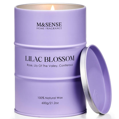 M&SENSE Lilac Blossom Soy Candle – 21.2oz for Stress Relief & Relaxation