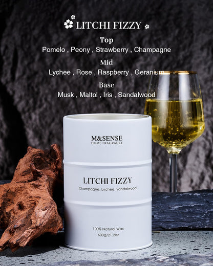 M&SENSE Litchi Fizzy Soy Candle – 21.2oz, 120-Hour Burn, Non-Toxic