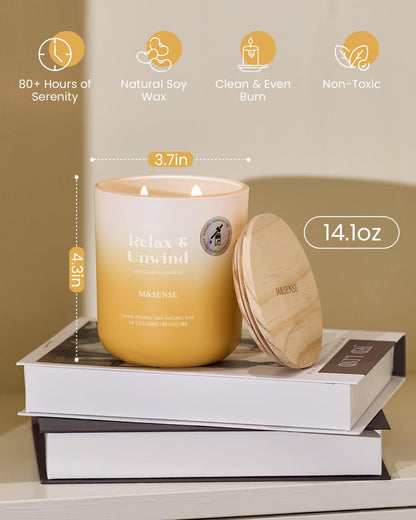 M&SENSE Mandarin Vanilla Candle – 80-Hour Non-Toxic Soy Wax Aromatherapy