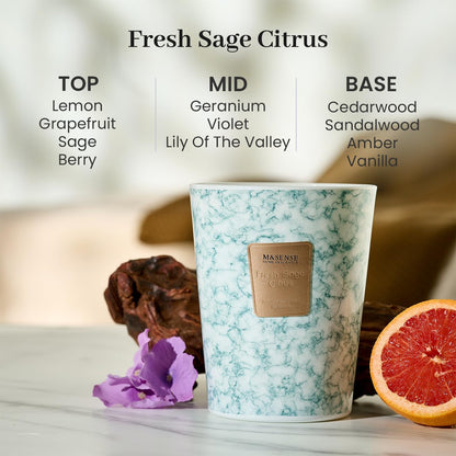 M&SENSE 35oz Extra Large Candle – 150H Fresh Sage Citrus, 3-Wick Soy Jar