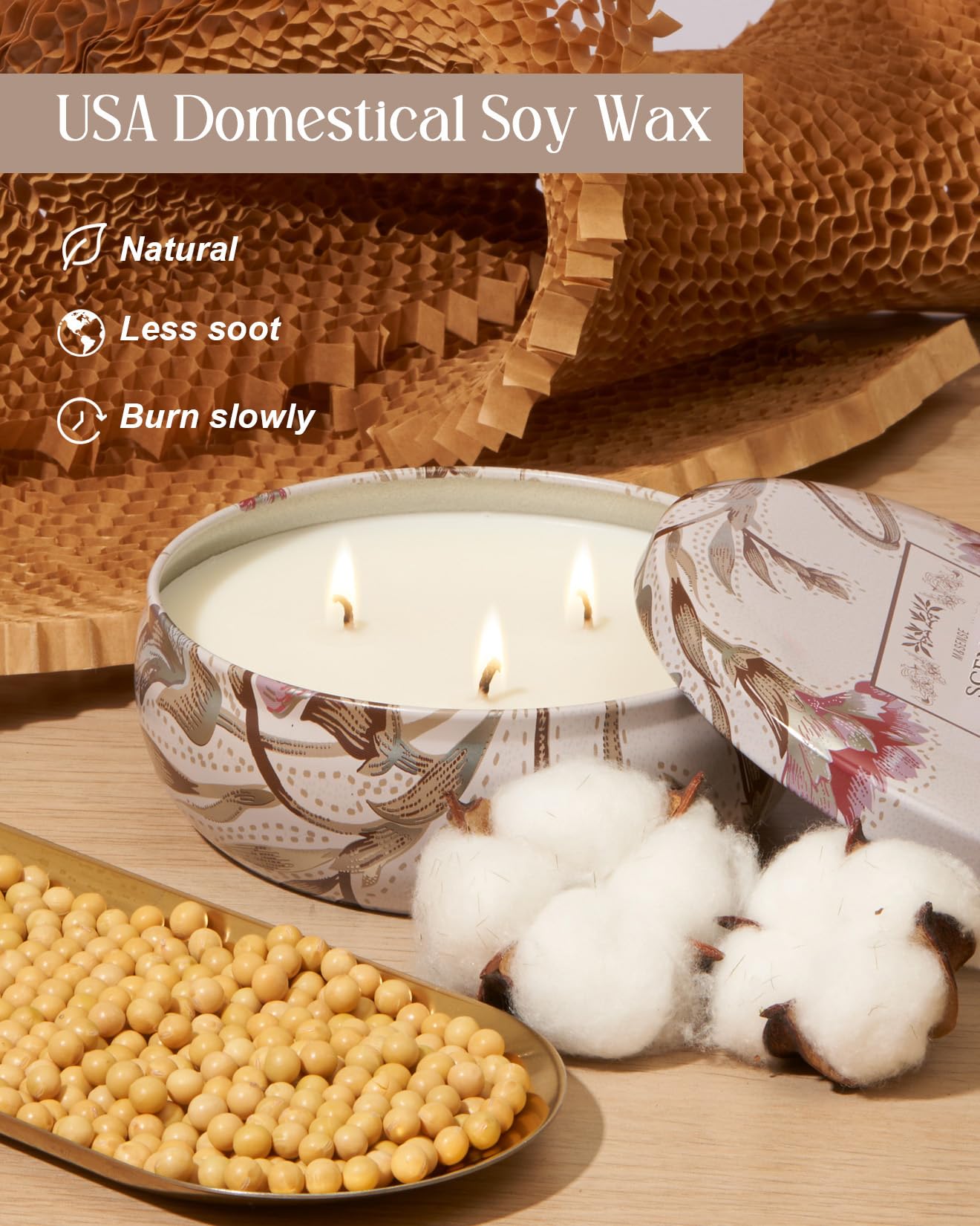 M&SENSE Mimosa Rose Soy Candle 12oz - 3-Wick, 40+ Hour Burn Time