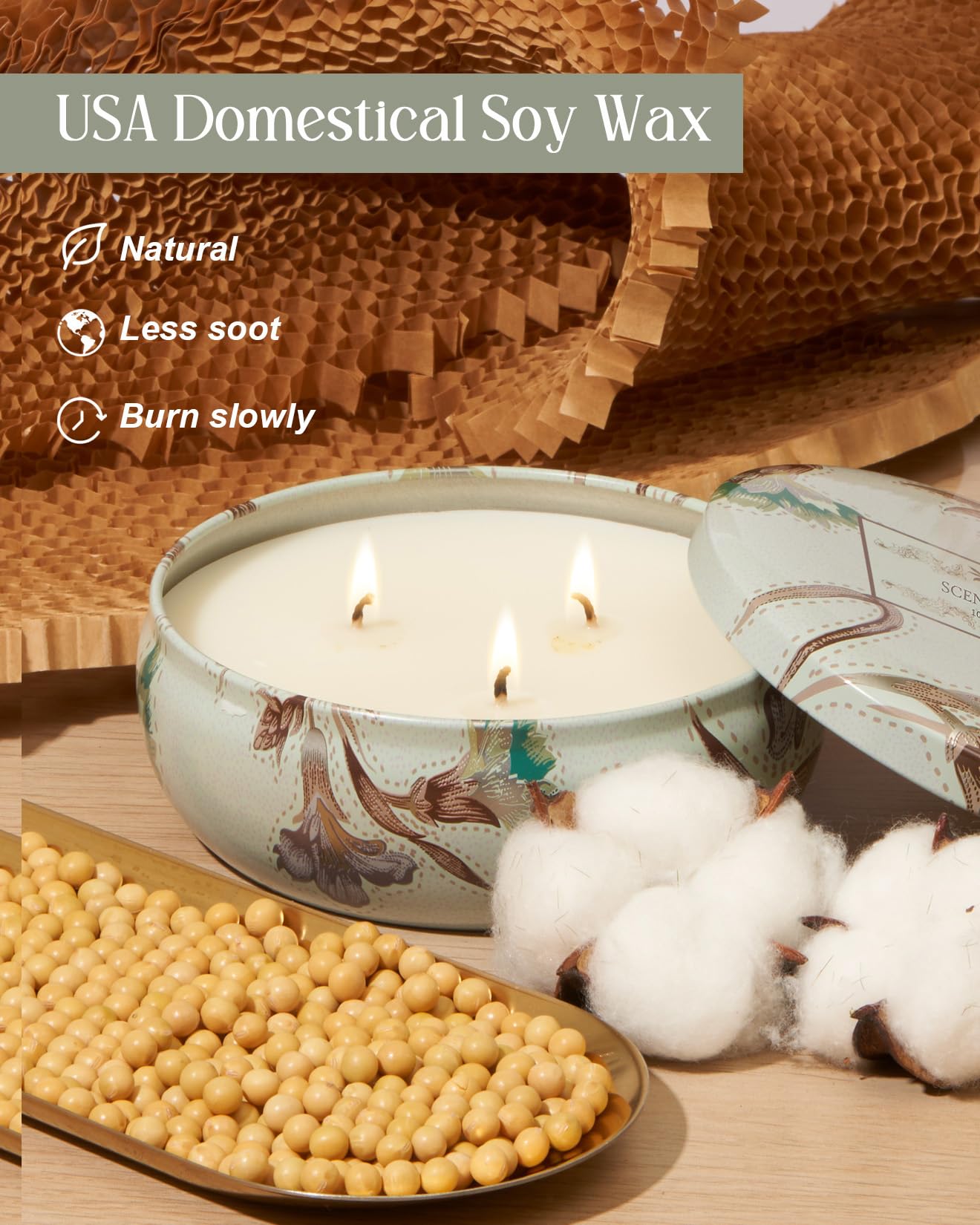 Mint Basil Scented Candles 12oz | 3-Wick Soy Travel Tin – 40 Hour Burn