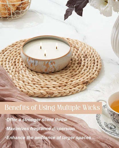 M&SENSE Peach Scented Candles 12oz | 3-Wick Soy Tin, 40-Hour Burn