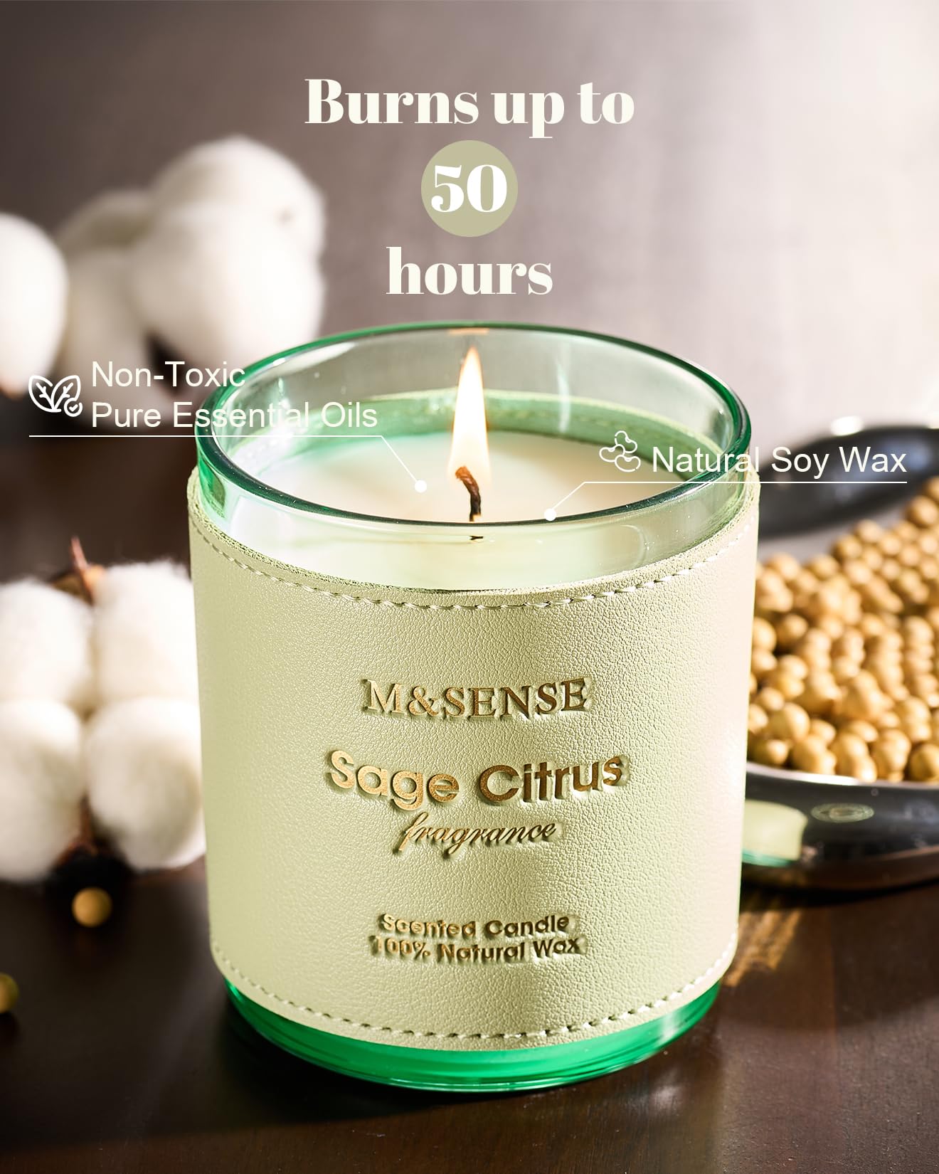 M&SENSE Sage Citrus Scented Vegan Soy Candle – 10oz, 42-Hour Burn Time | Luxury Home Fragrance