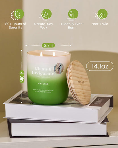 M&SENSE Sage Eucalyptus Scented Candle – 14.1oz, 80-Hour Non-Toxic Soy Wax, 2-Wick Aromatherapy
