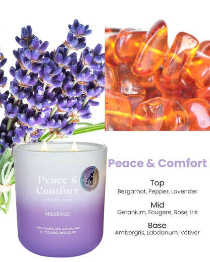 M&SENSE Lavender Amber Candle – 14.1oz Soy Wax Aromatherapy, 80h