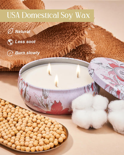 M&SENSE Strawberry Poundcake Scented Candles – 3-Wick Soy Tin, 40-50h Burn Time