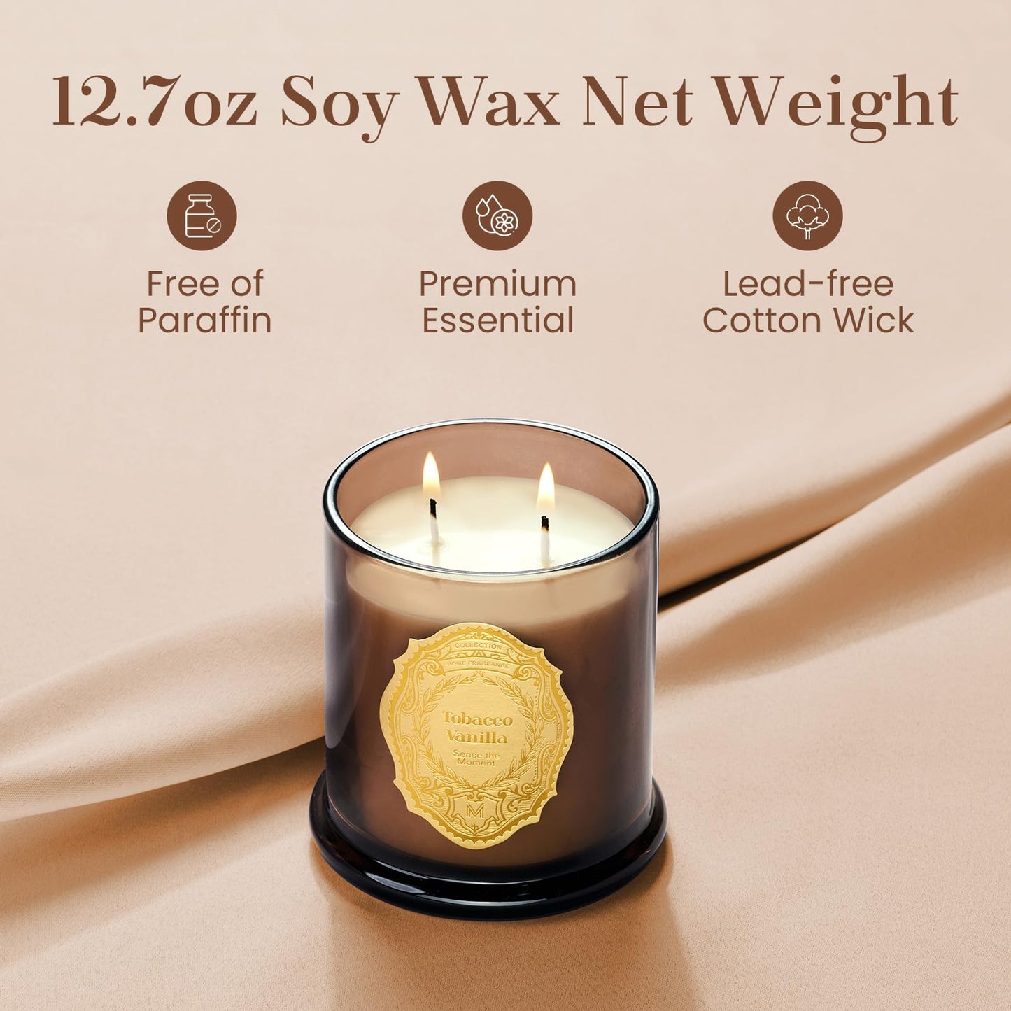 M&SENSE Tobacco Vanilla Soy Candles – 12.7oz, 2-Wick, 70-Hour Burn, Non-Toxic, Luxury Gift