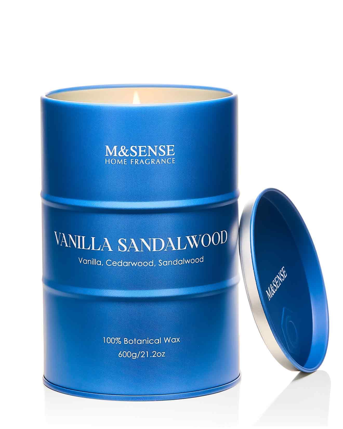 M&SENSE Vanilla Sandalwood Scented Candles – Large 21.2oz Natural Soy, 120-Hour Slow Burn