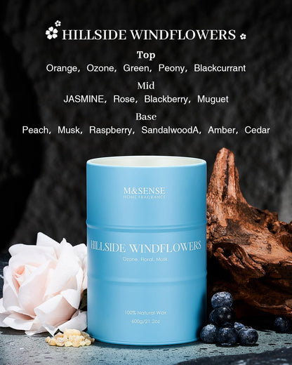 M&SENSE White Flowers Large Natural Scented Candle - 21.2oz Soy Wax, 120 Hours, Aromatherapy Gift