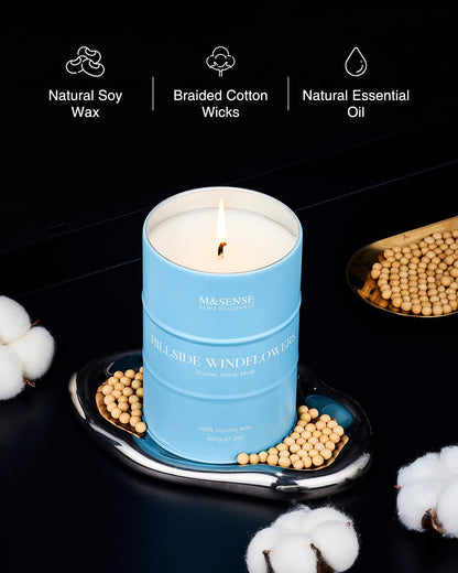 M&SENSE White Flowers Large Natural Scented Candle - 21.2oz Soy Wax, 120 Hours, Aromatherapy Gift