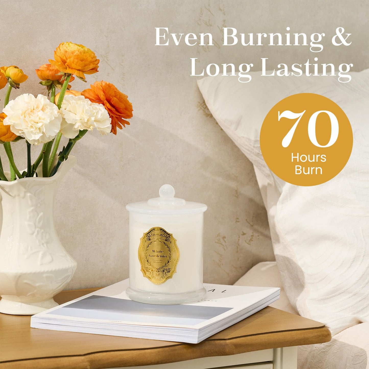 M&SENSE White Gardenia Candles – 2-Wick Soy, Non-Toxic, 70-Hour Burn | Luxury Home Scent Gift