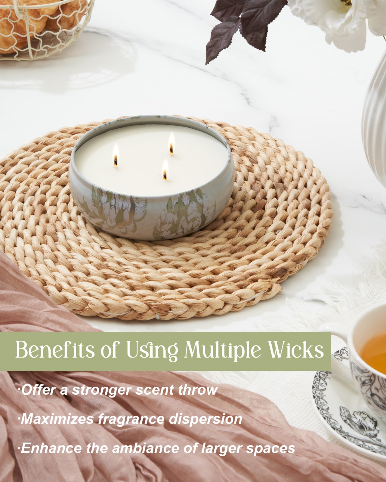 M&SENSE Wild Orchid Scented Candle | Large 3-Wick Soy Tin – 40-50 Hours Burn, Vegan Wax