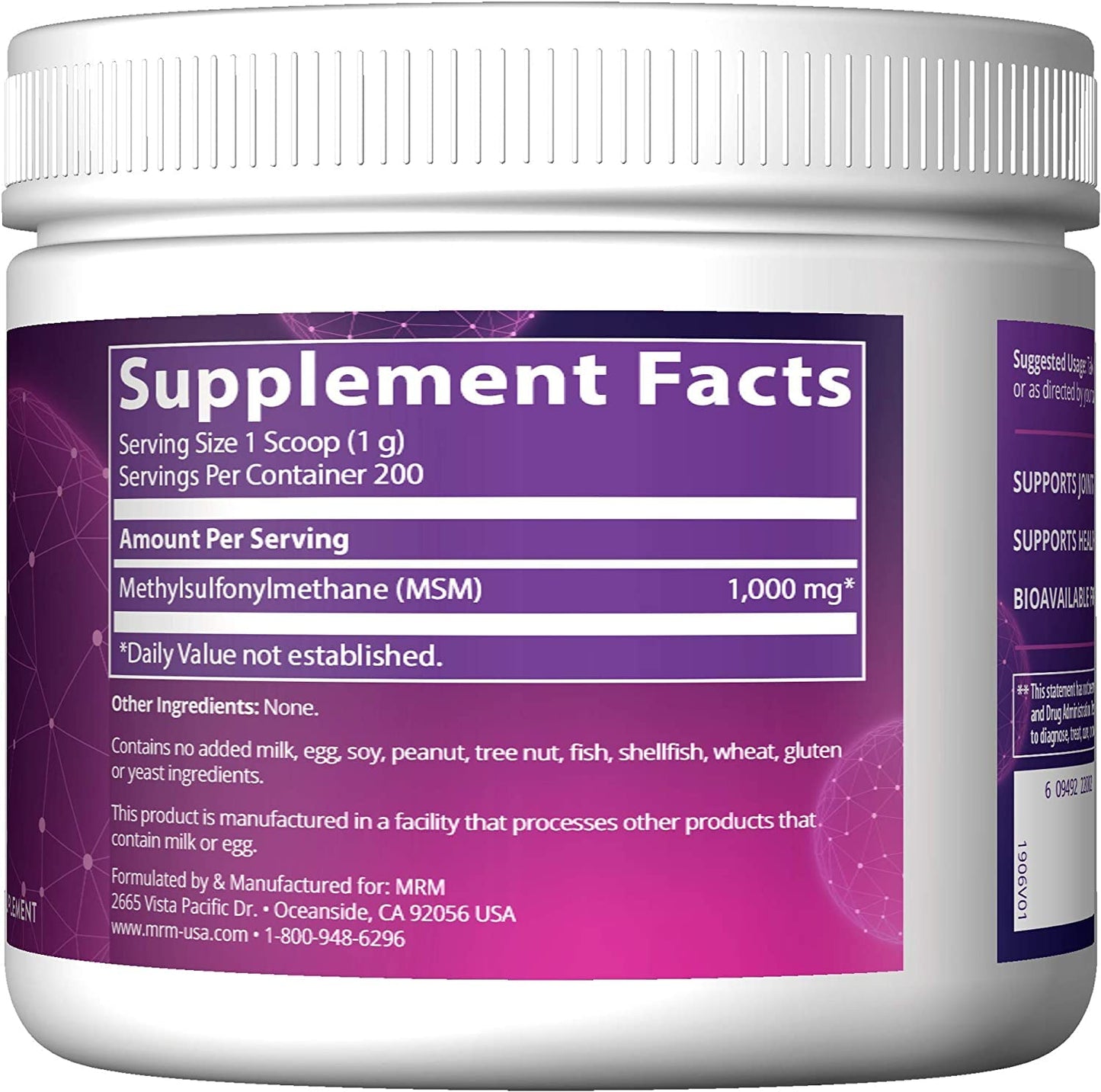 MRM MSM Crystals | Pure Bioavailable Sulfur Powder for Joints, Hair, Skin & Nails | Vegan | 200 Servings