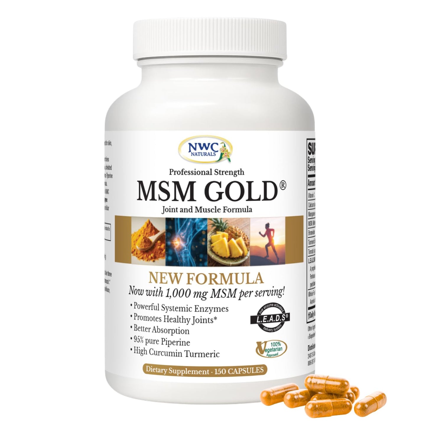 NWC Naturals MSM Gold – Systemic Enzyme + Turmeric, Lycopene & BioPerine for Joint & Muscle Support