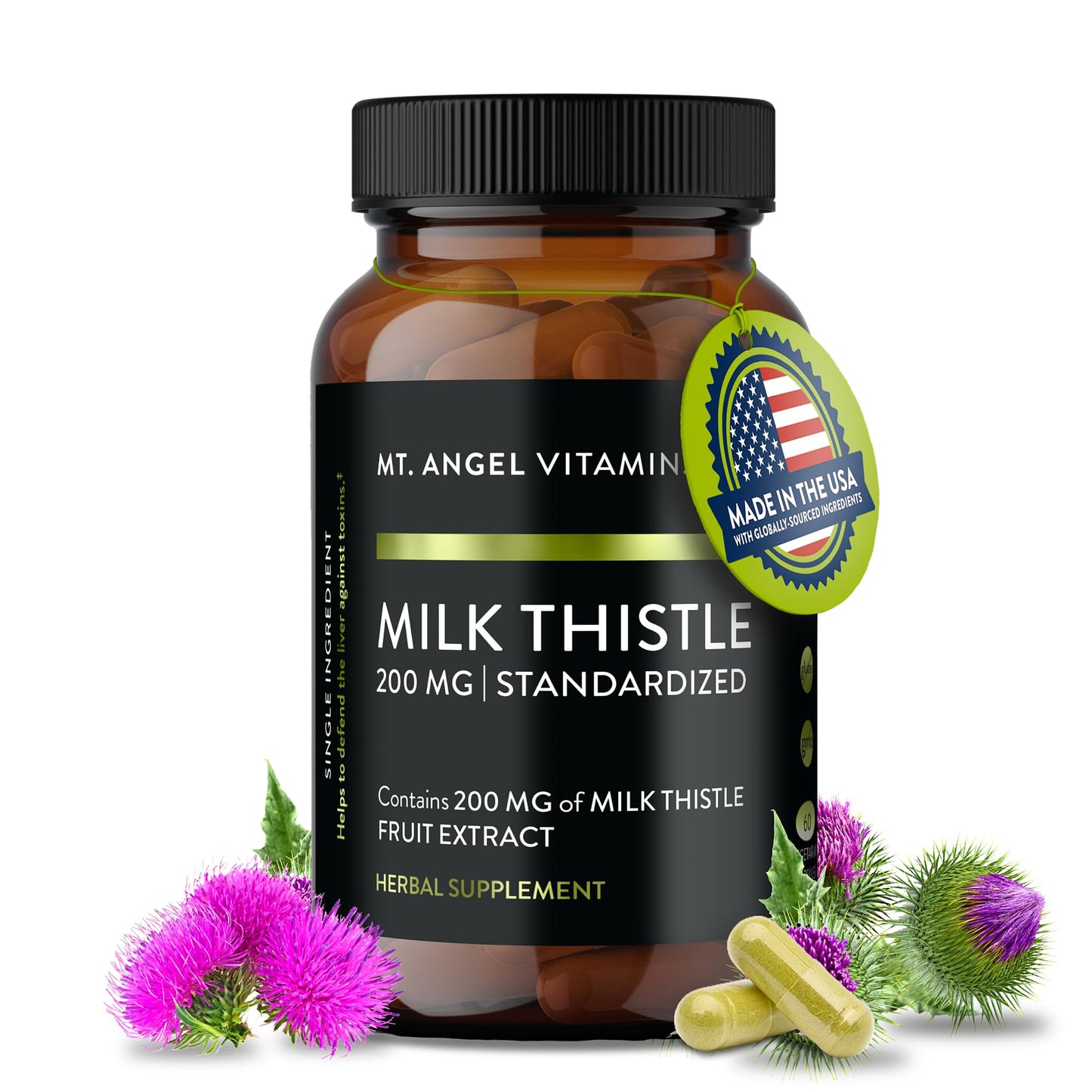 Mt. Angel Vitamins' Milk Thistle - Vegetarian Liver Support Supplement - Optimal Liver Health & Herbal Detox - Non-GMO & Gluten-Free - Made in The USA - 60 Capsules